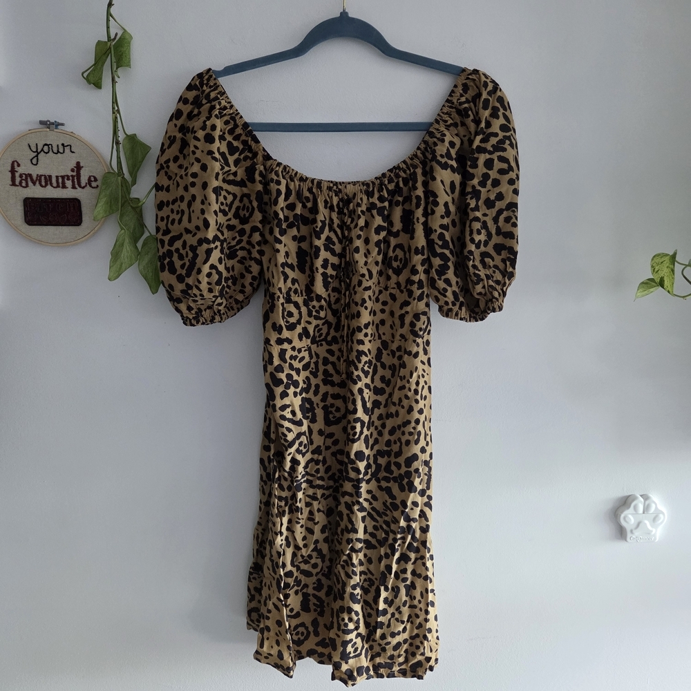 Faithfull the Brand Leopard-Print Puff Sleeve Mini Dress